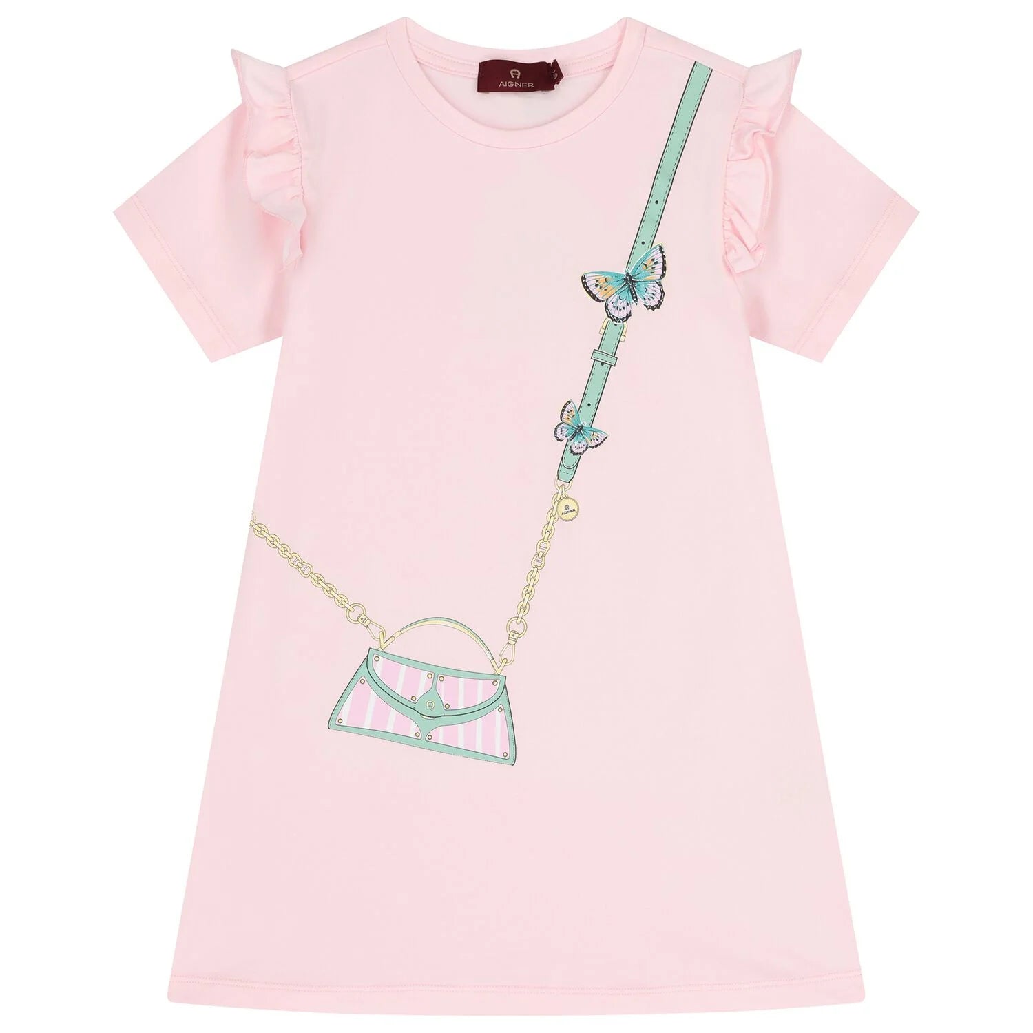 Aigner Baby Girls Pink Cotton Jersey Dress with Crossbody Bag Print