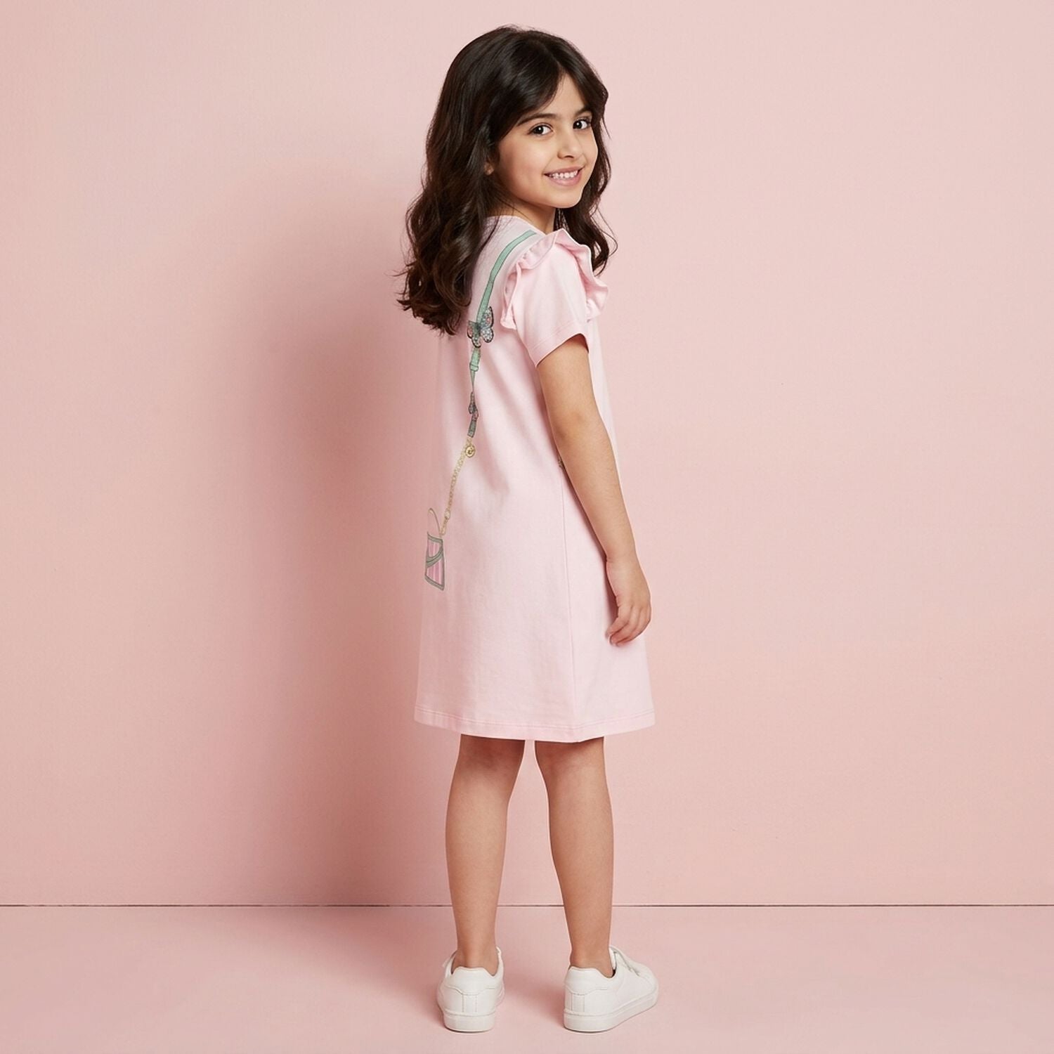 Aigner Baby Girls Pink Cotton Jersey Dress with Crossbody Bag Print