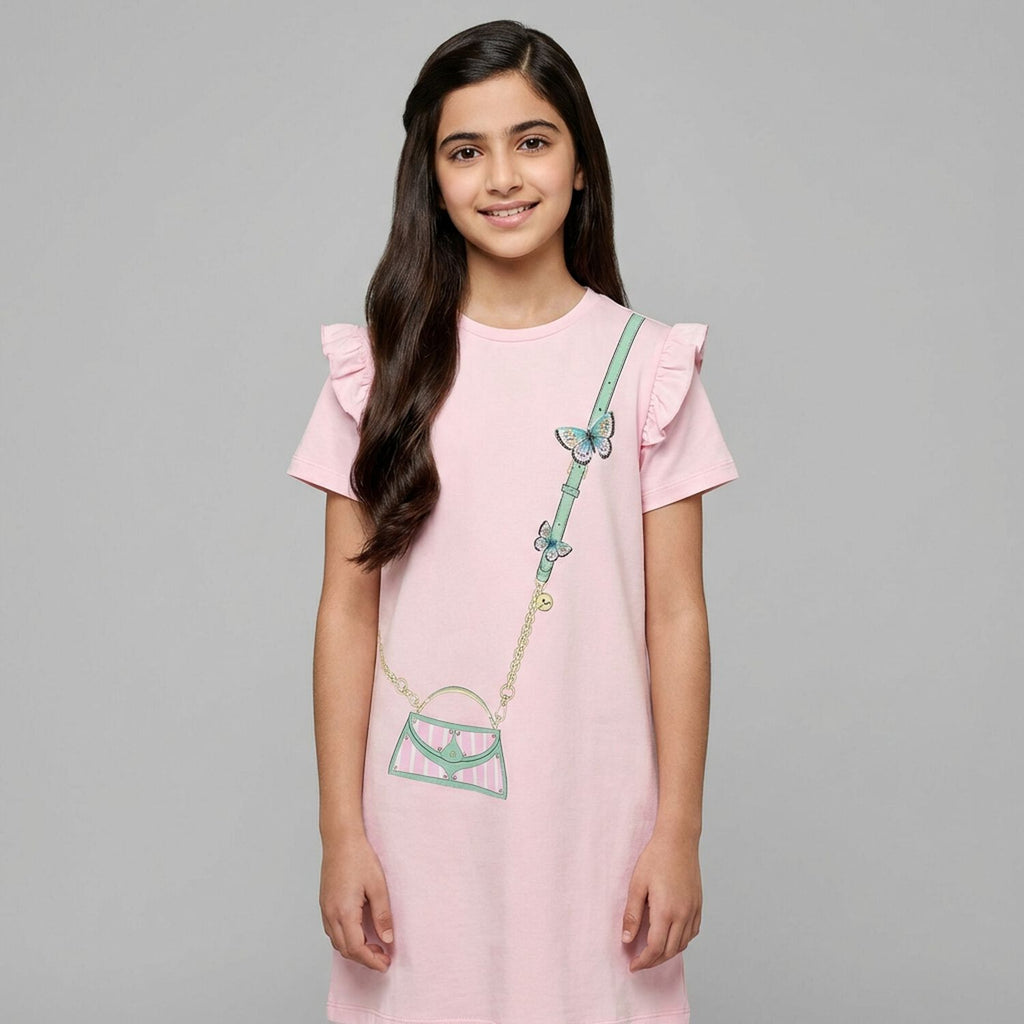 Aigner Baby Girls Pink Cotton Jersey Dress with Crossbody Bag Print
