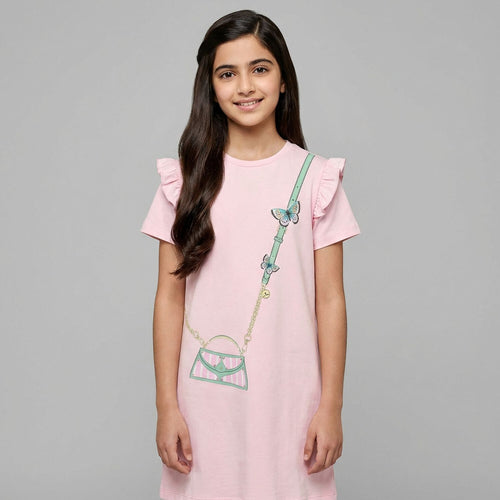 Aigner Baby Girls Pink Cotton Jersey Dress with Crossbody Bag Print