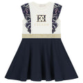 ESCADA GIRLS IVORY & NAVY BLUE RUFFLED DRESS
