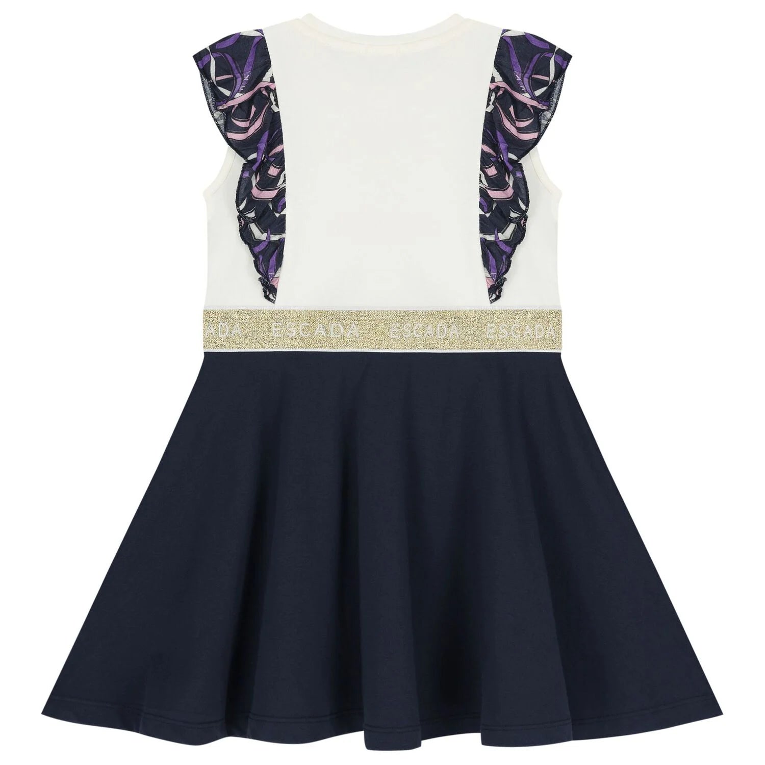 ESCADA GIRLS IVORY & NAVY BLUE RUFFLED DRESS
