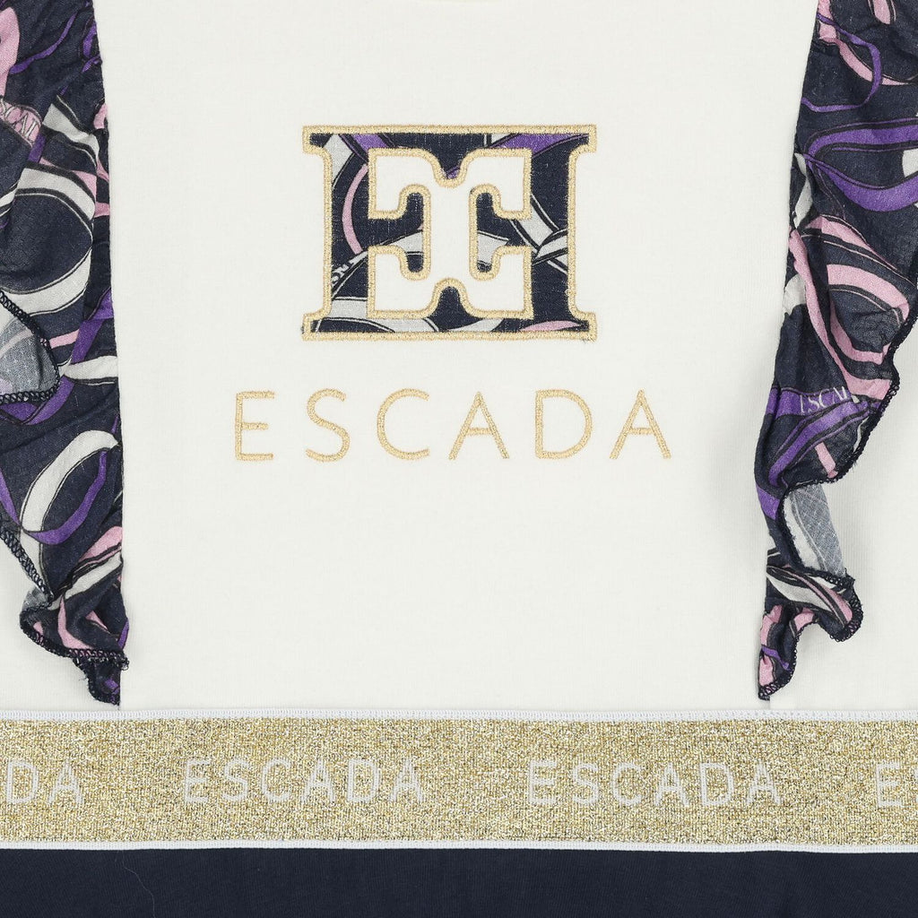 ESCADA GIRLS IVORY & NAVY BLUE RUFFLED DRESS