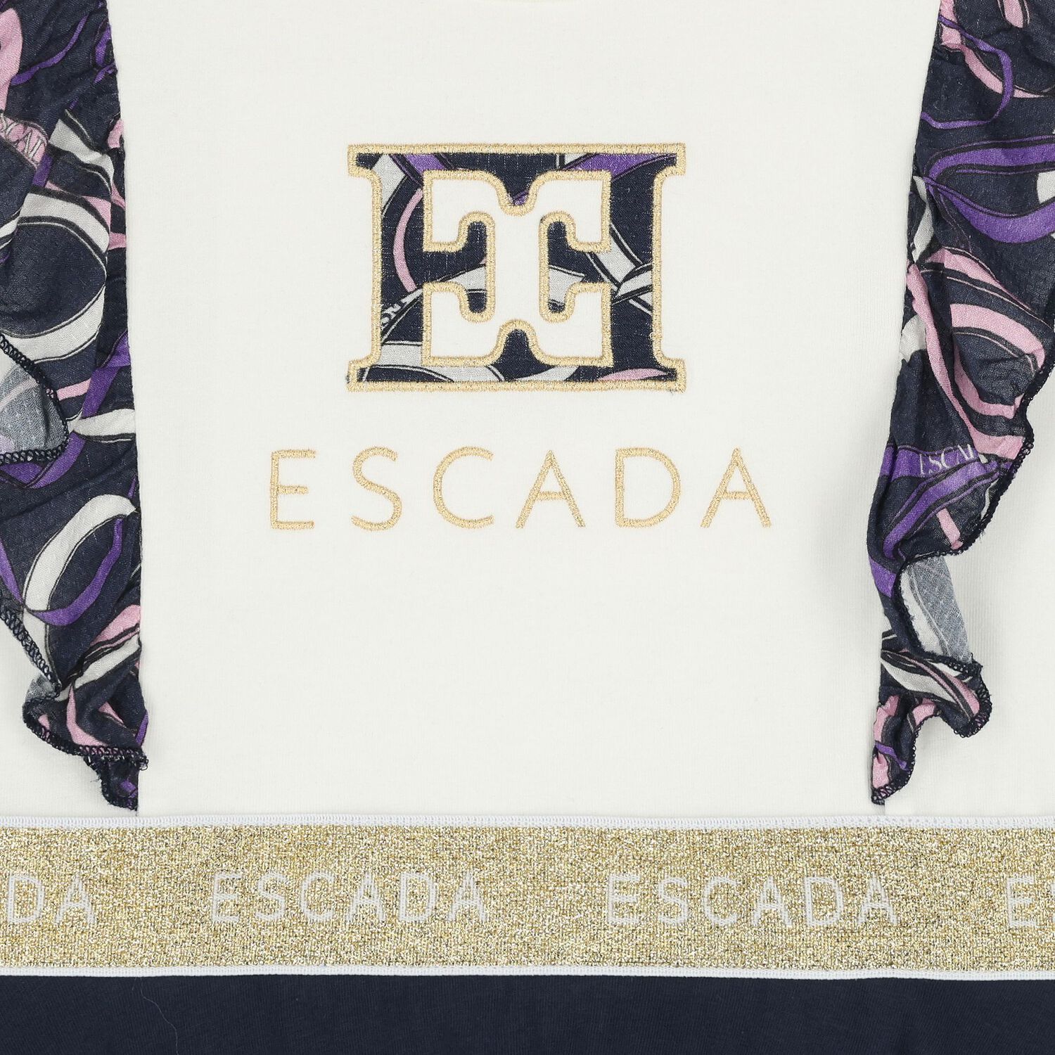 ESCADA GIRLS IVORY & NAVY BLUE RUFFLED DRESS