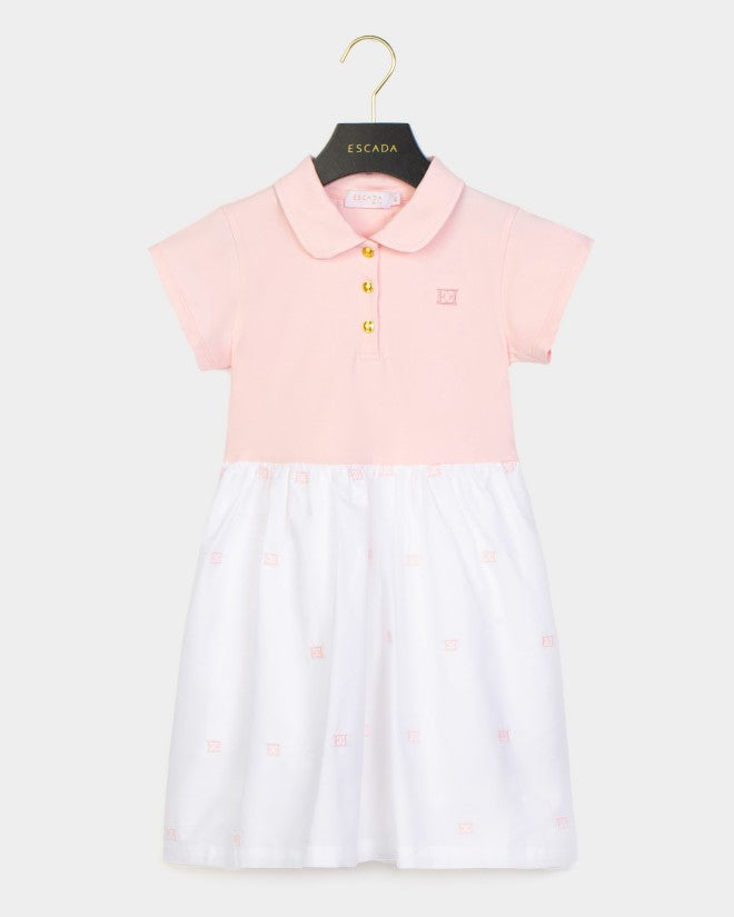 Escada Pink/White Button Collared Dress
