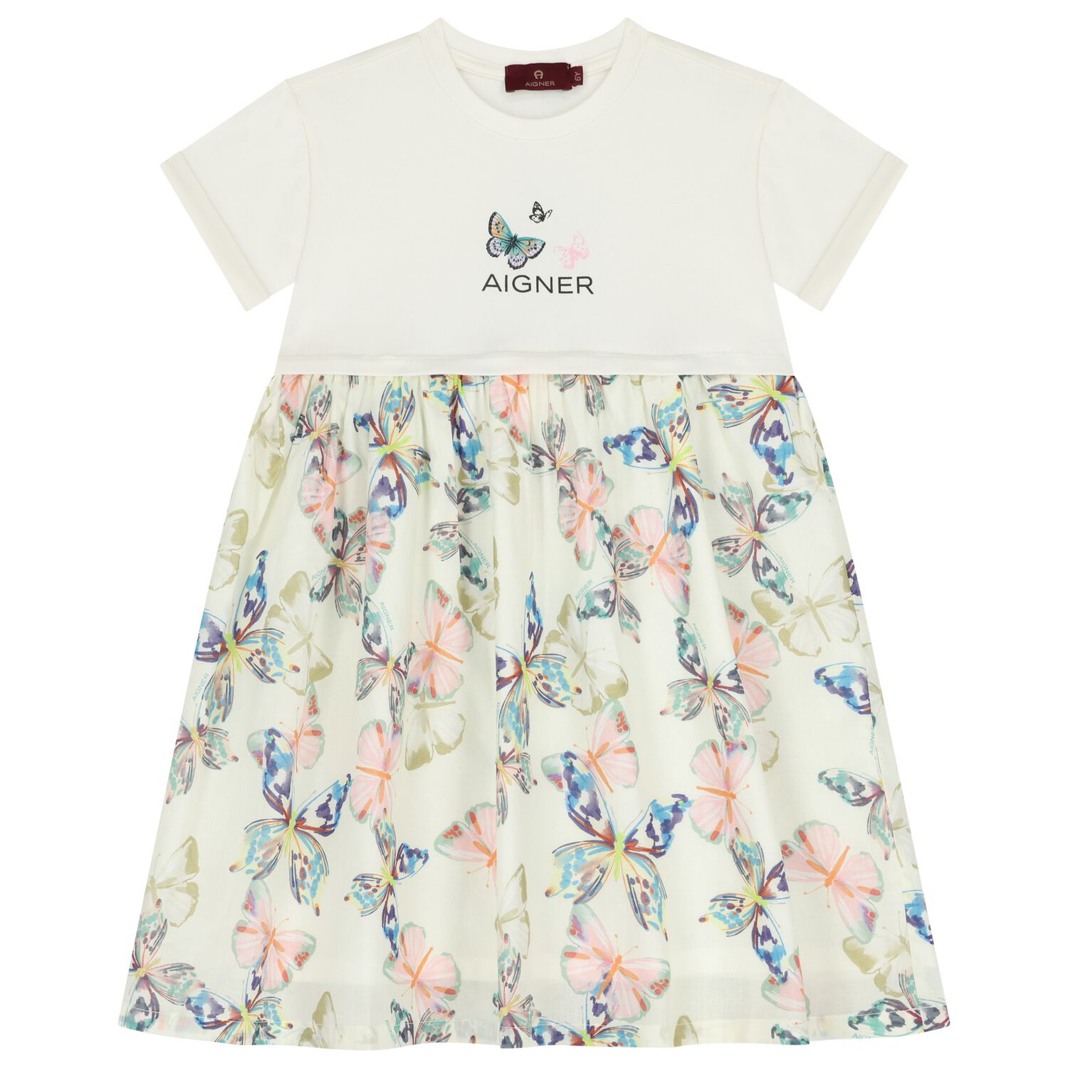 Aigner Girls Ivory Butterflies Logo Dress