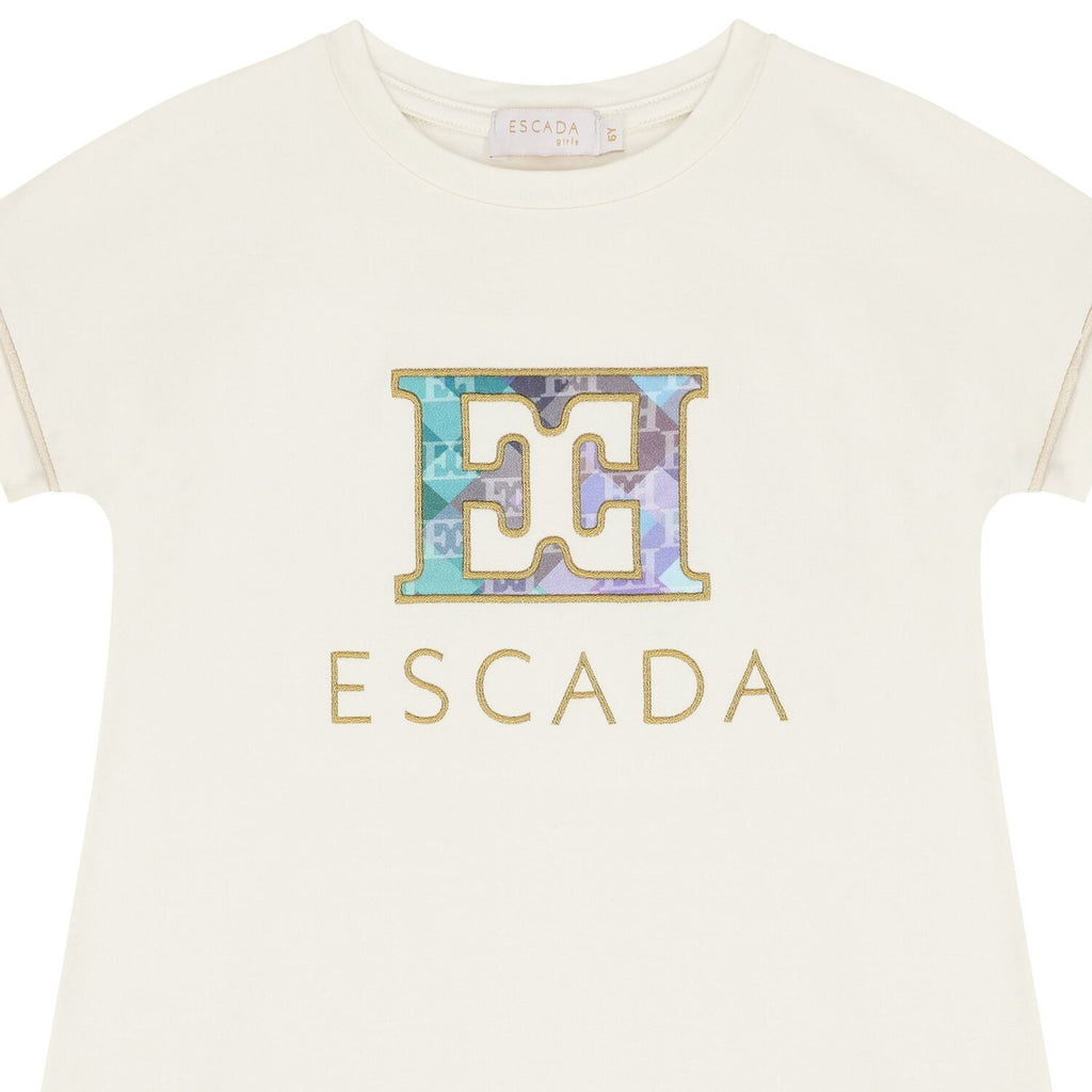 Escada Girls Ivory Logo Dress