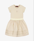 Aigner Girls Beige Cotton Dress with Floral Embroidery