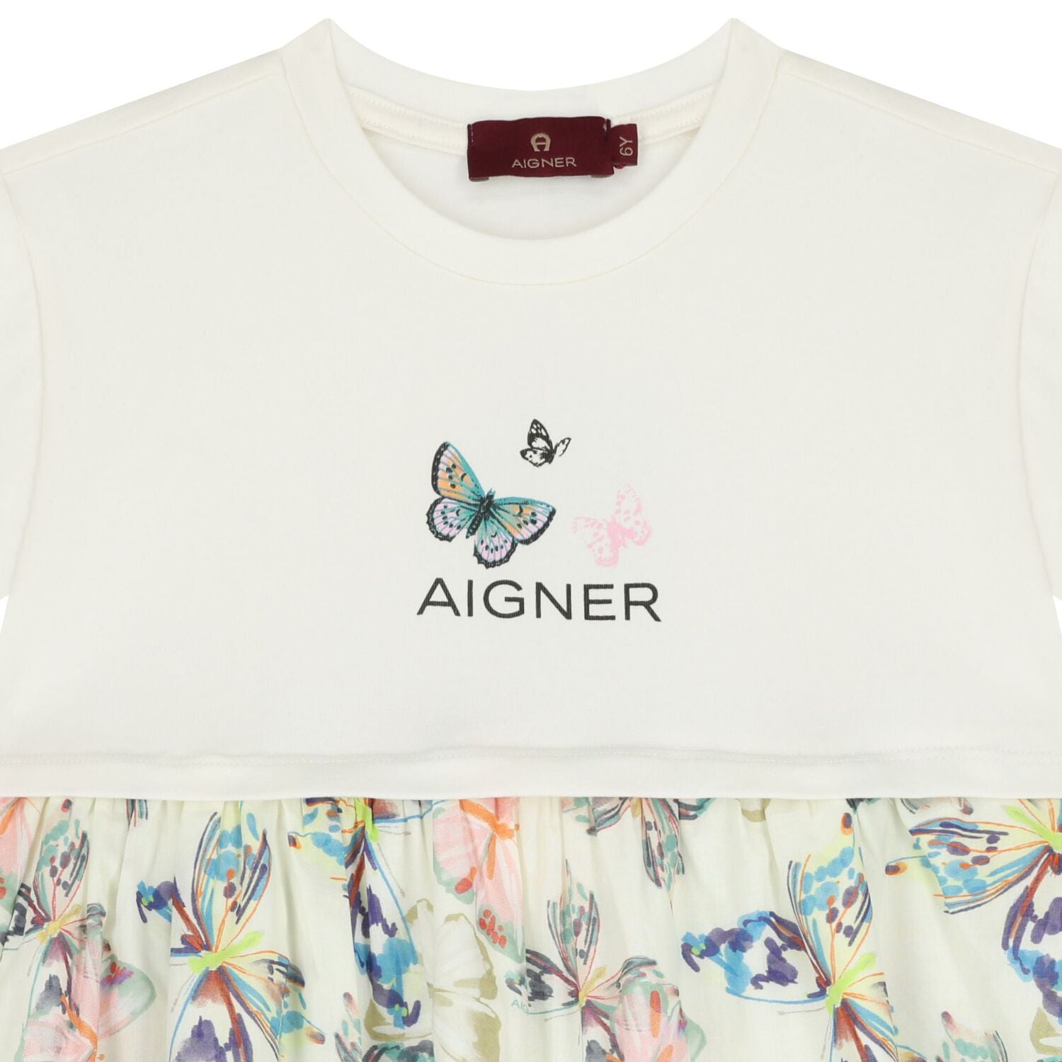 Aigner Girls Ivory Butterflies Logo Dress