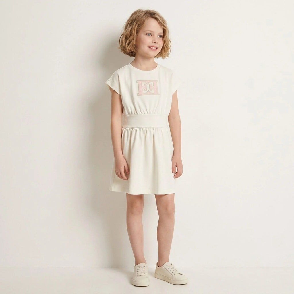 Escada Girls Ivory Logo Dress