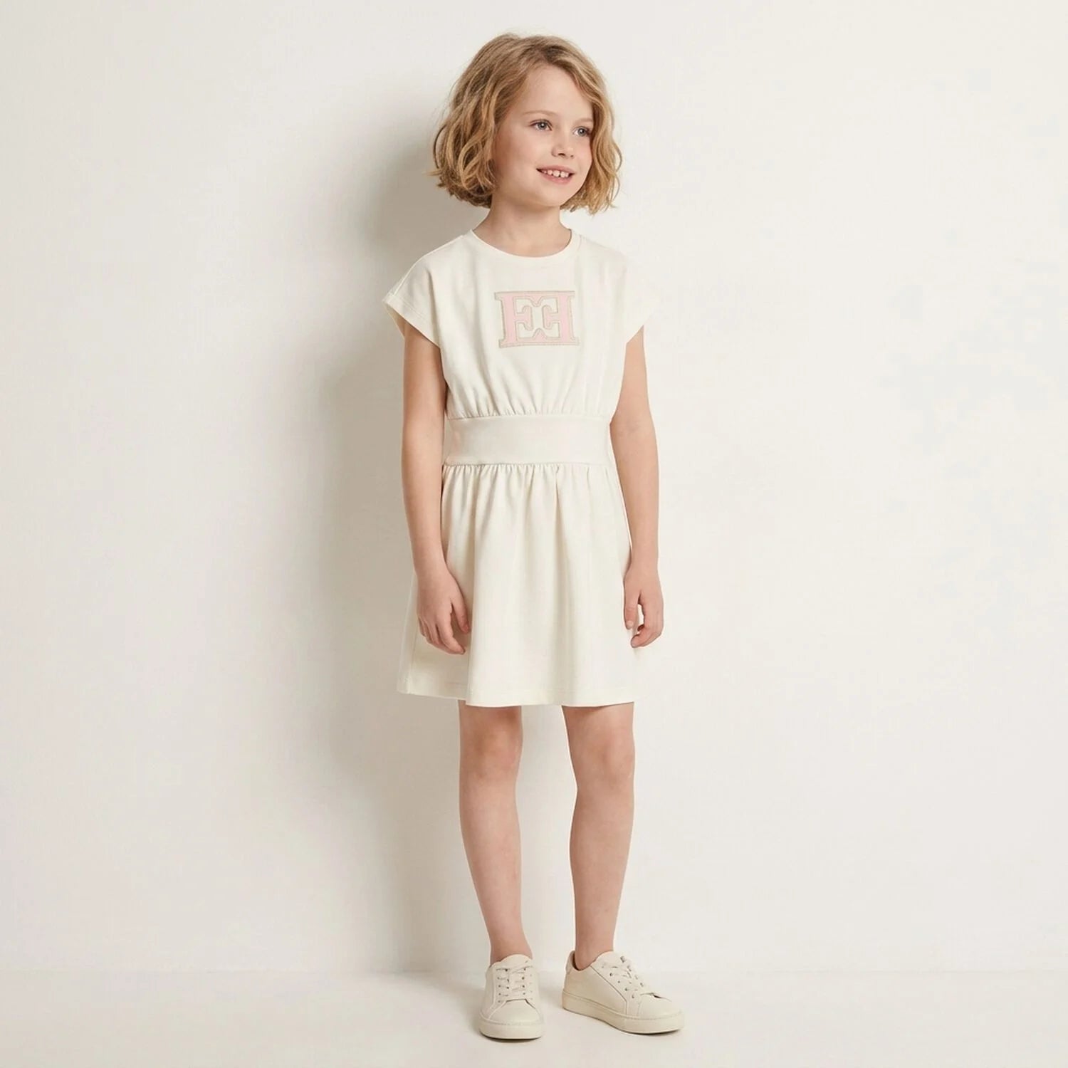 Escada Girls Ivory Logo Dress