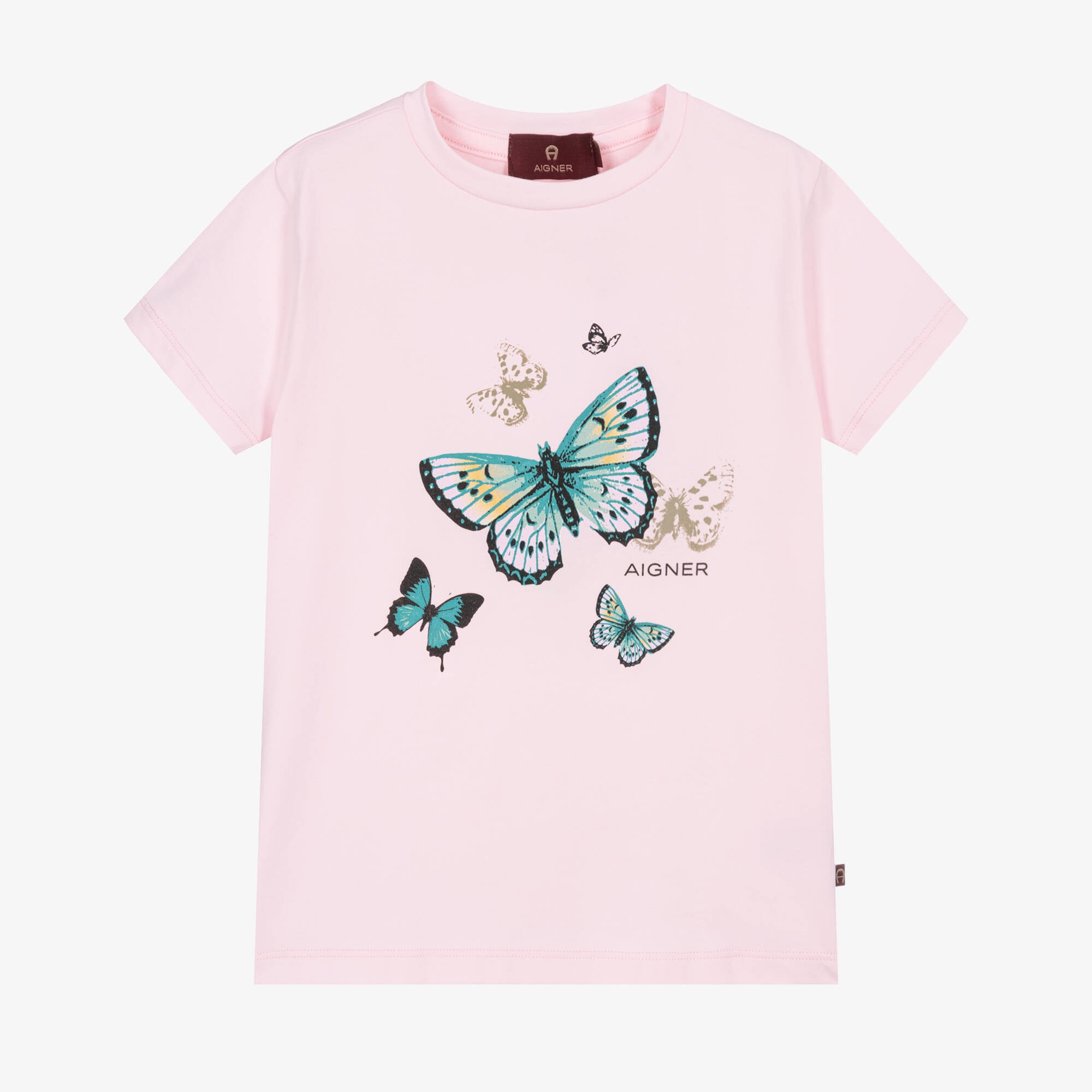 Aigner Girls Pink Butterflies Logo T-Shirt