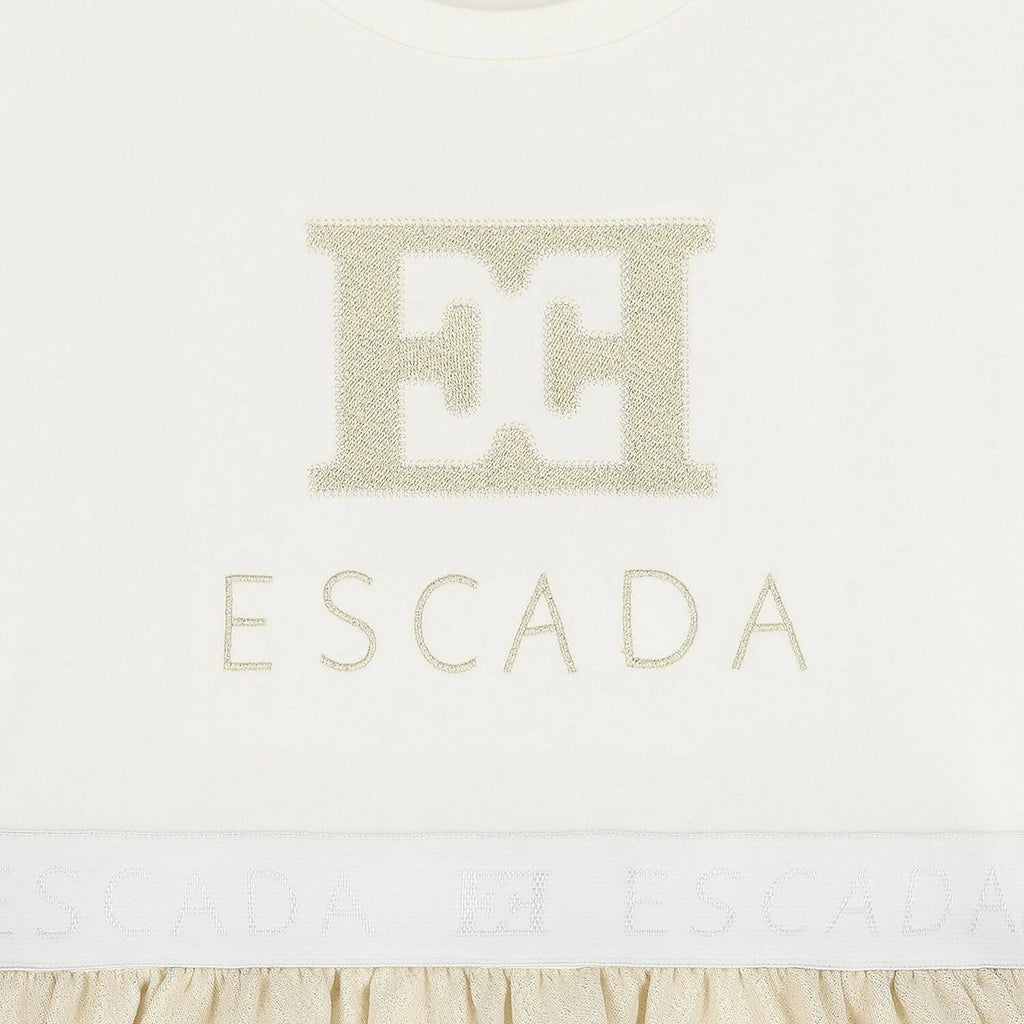 Escada Girls Ivory & Gold Logo Dress