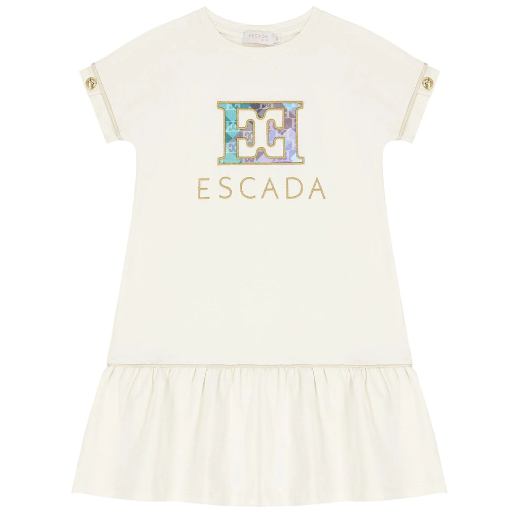 Escada Girls Ivory Logo Dress