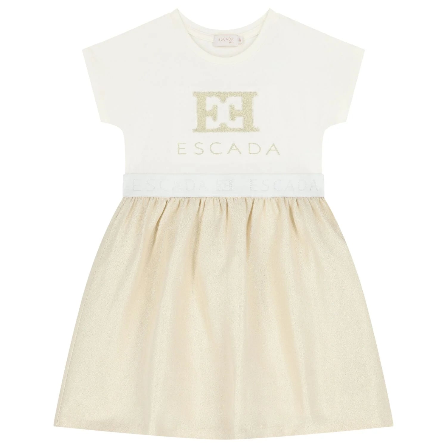 Escada Girls Ivory & Gold Logo Dress
