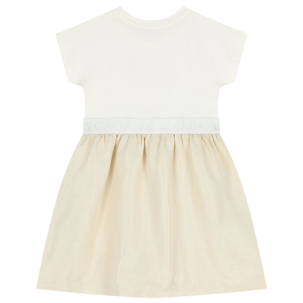 Escada Girls Ivory & Gold Logo Dress