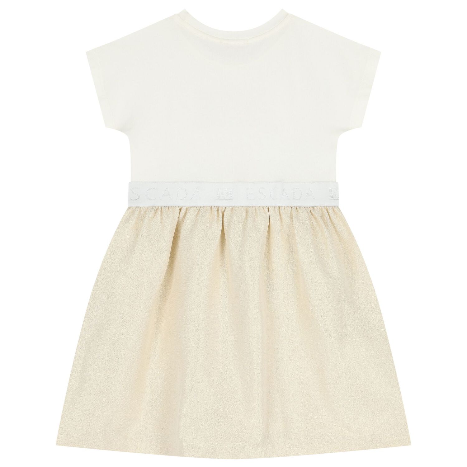 Escada Girls Ivory & Gold Logo Dress