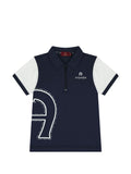 Ainger Boys Navy Blue & White Polo Shirt with Zip Fastening