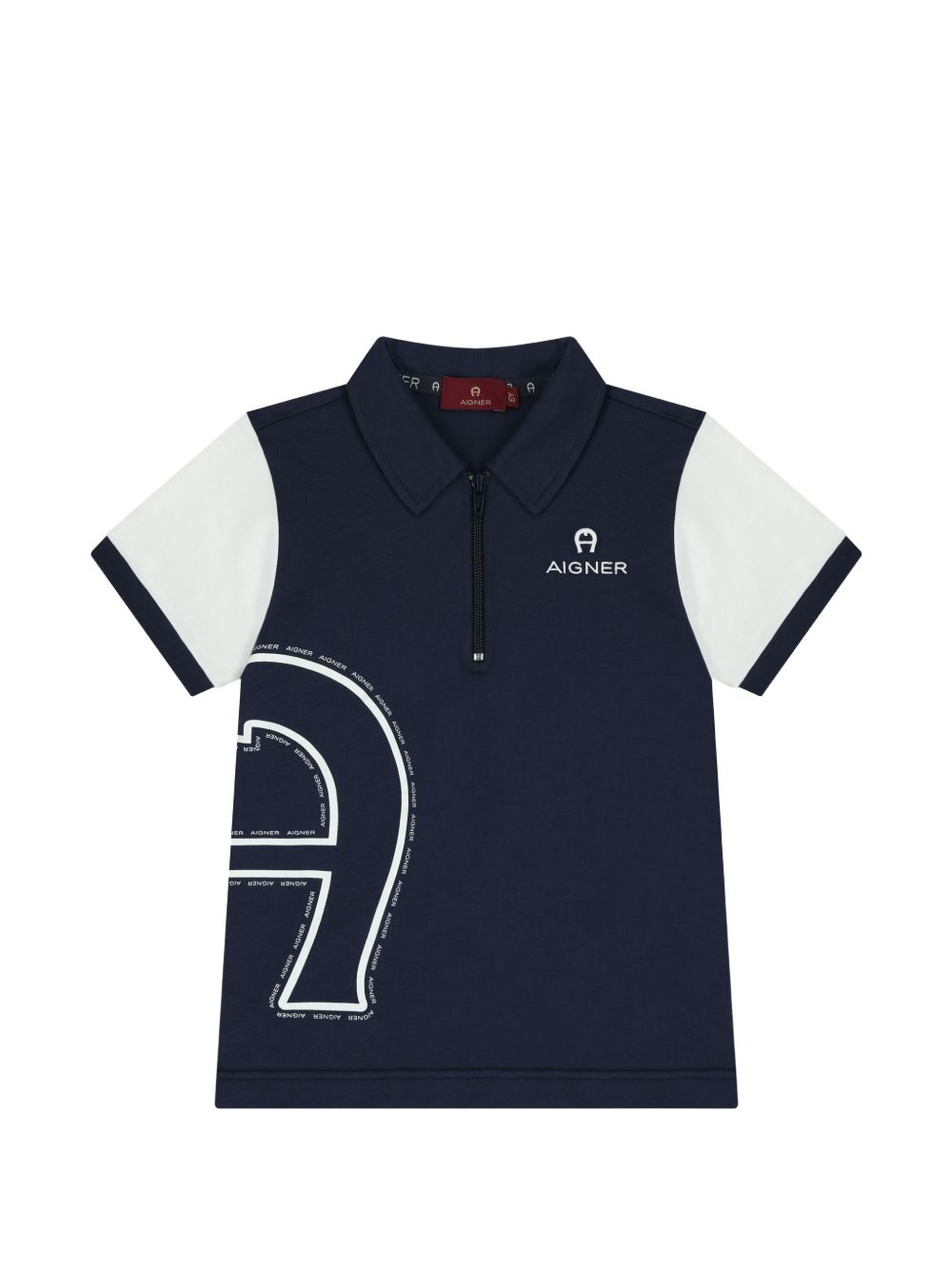 Ainger Boys Navy Blue & White Polo Shirt with Zip Fastening